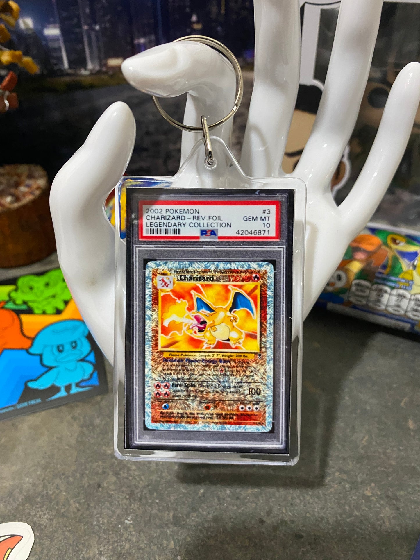 2002 Pokémon Charizard Reverse Foil PSA Slab Keychain