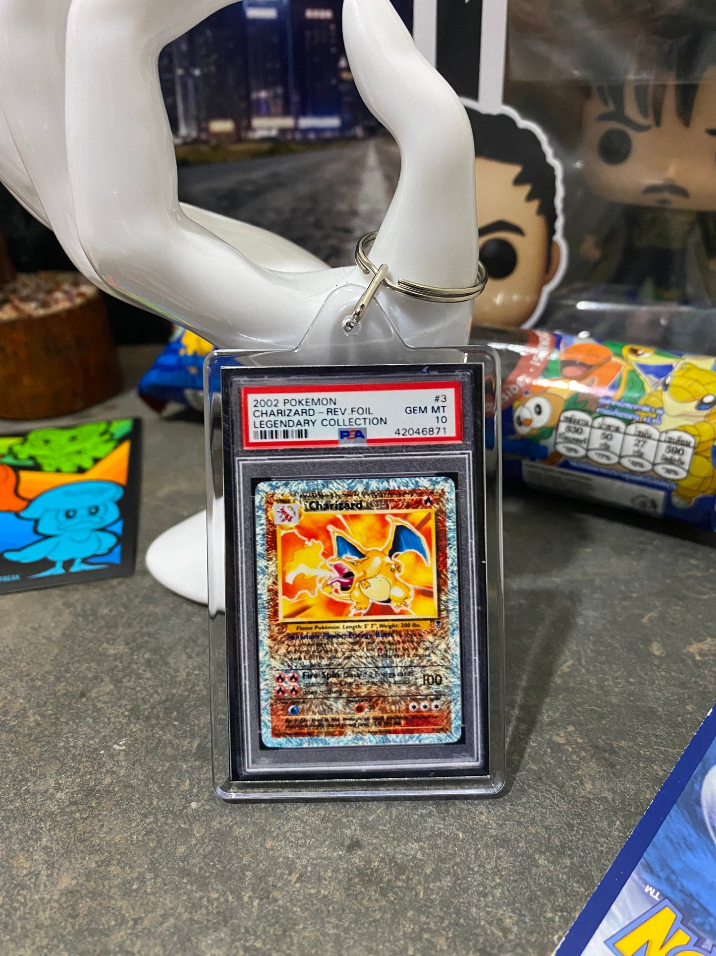 2002 Pokémon Charizard Reverse Foil PSA Slab Keychain