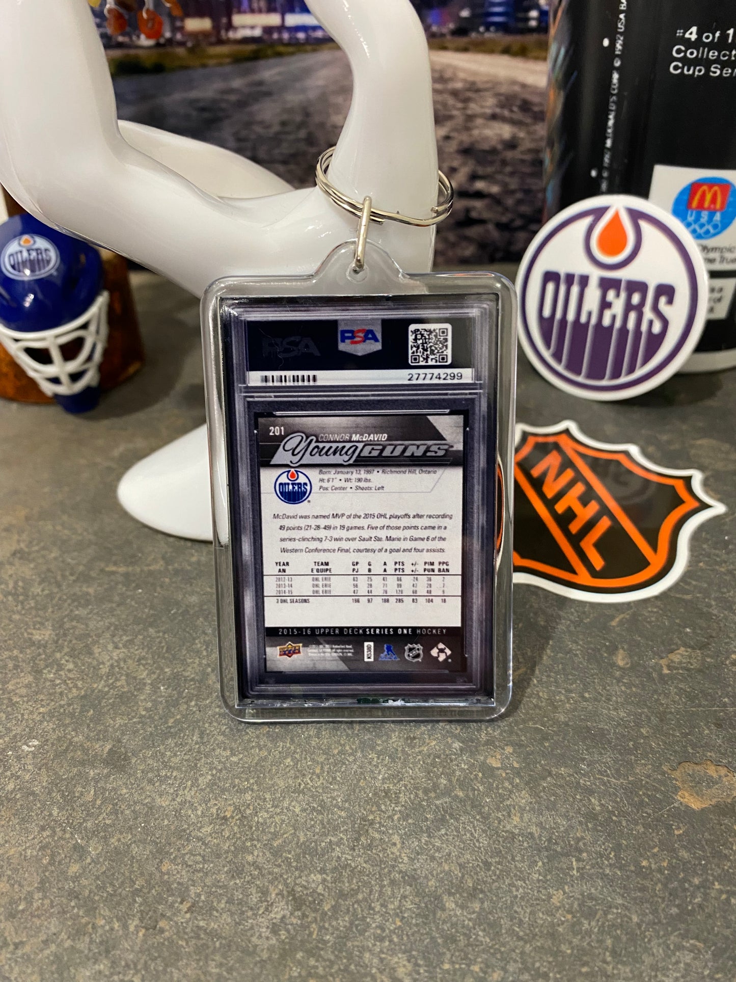 2015 Upper Deck Foil Connor McDavid PSA Slab Keychain