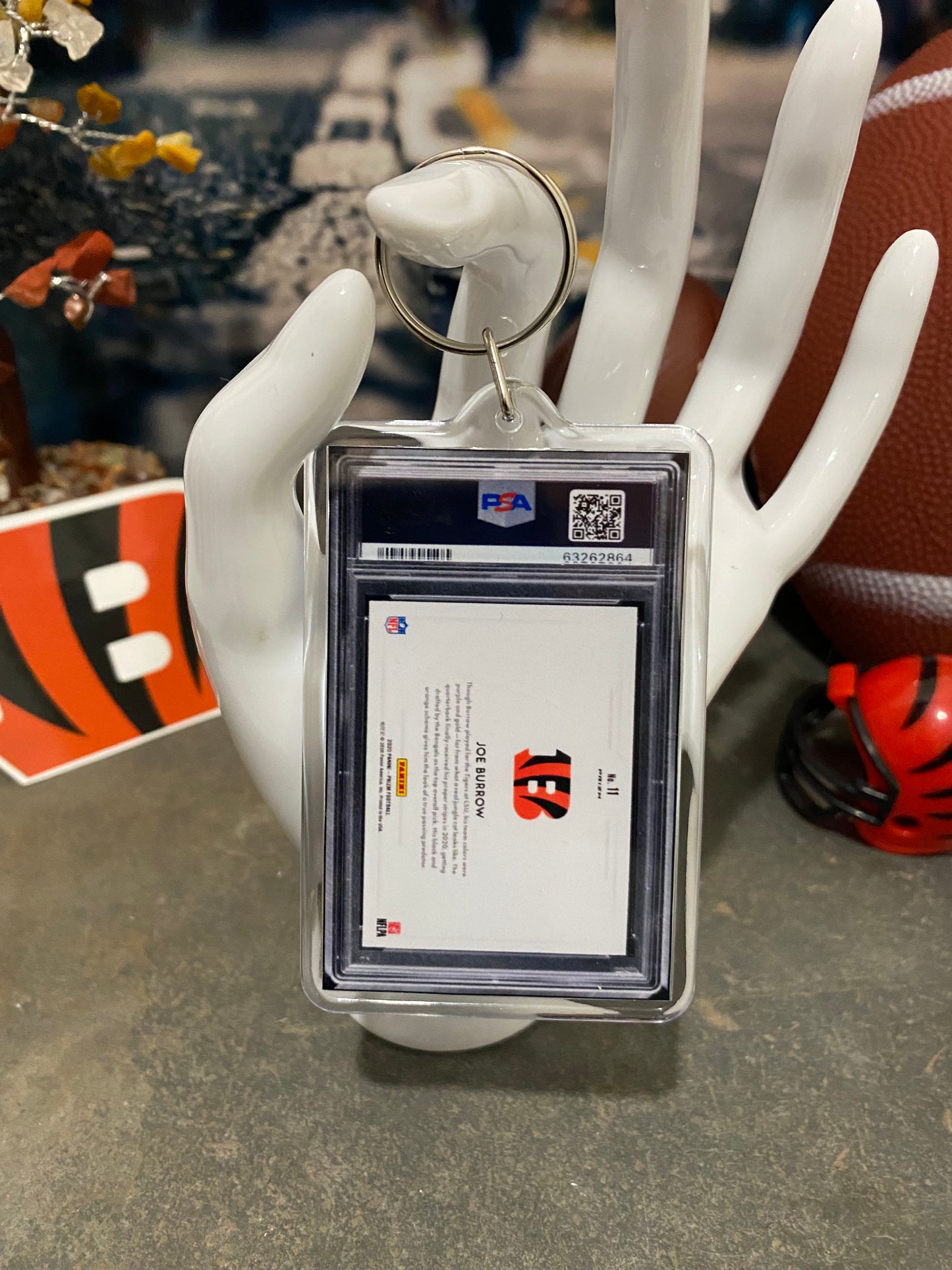 2020 Panini Prizm Joe Burrow Colorblast PSA Slab Keychain