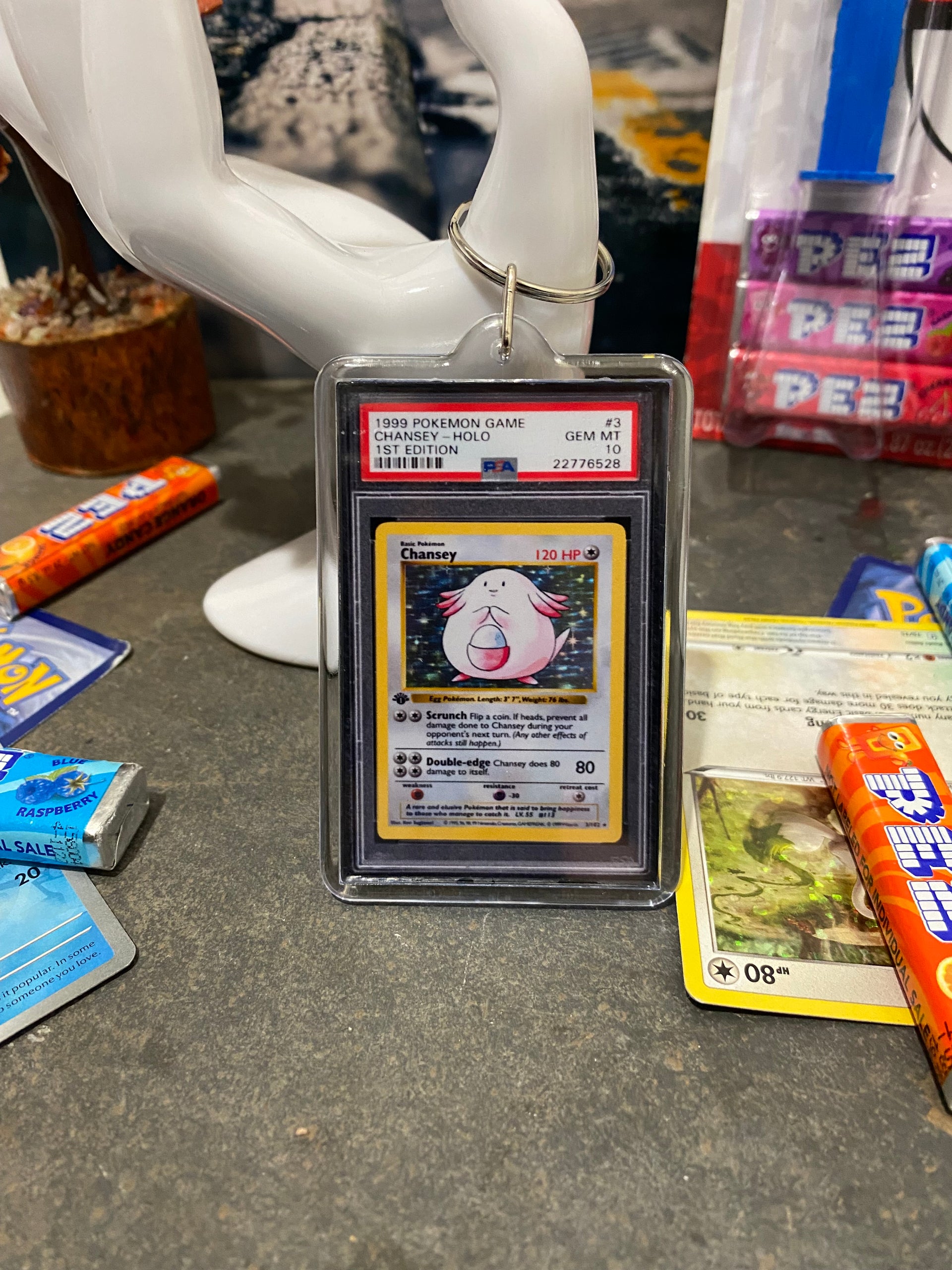 1999 chansey pokemon card value 1999 Pokémon Chansey Holo PSA Slab Keychain – The Velcro Viking