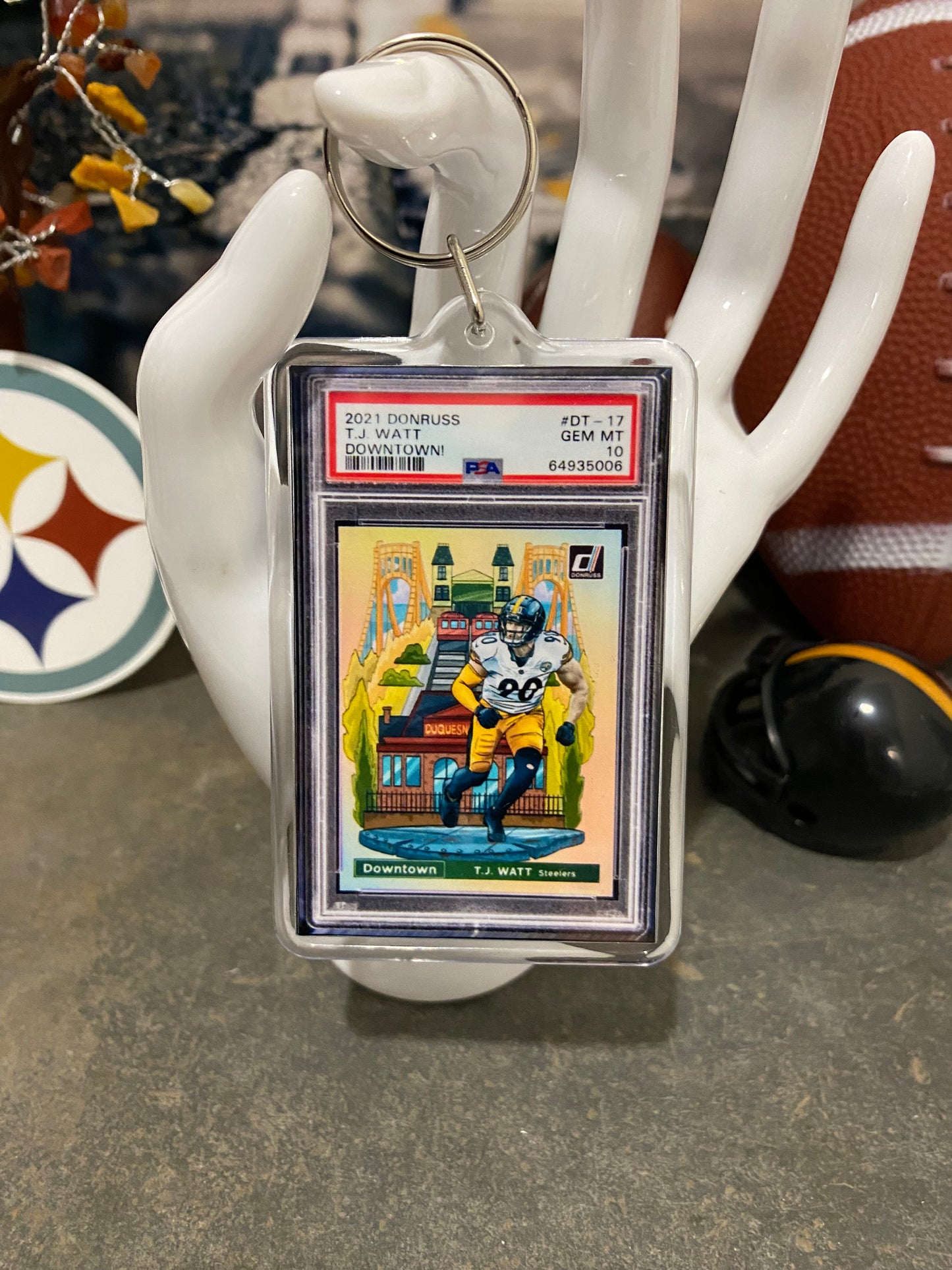 2021 Donruss TJ Watt Downtown PSA Slab Keychain