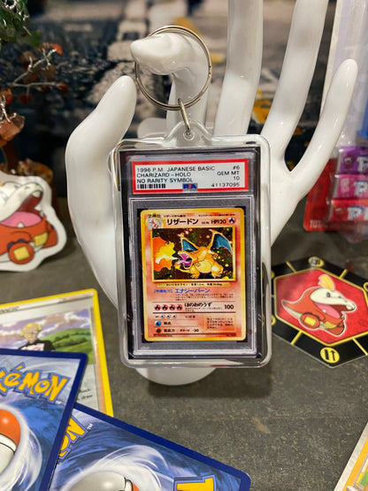 1996 Japanese Basic Charizard Holo PSA Slab Keychain