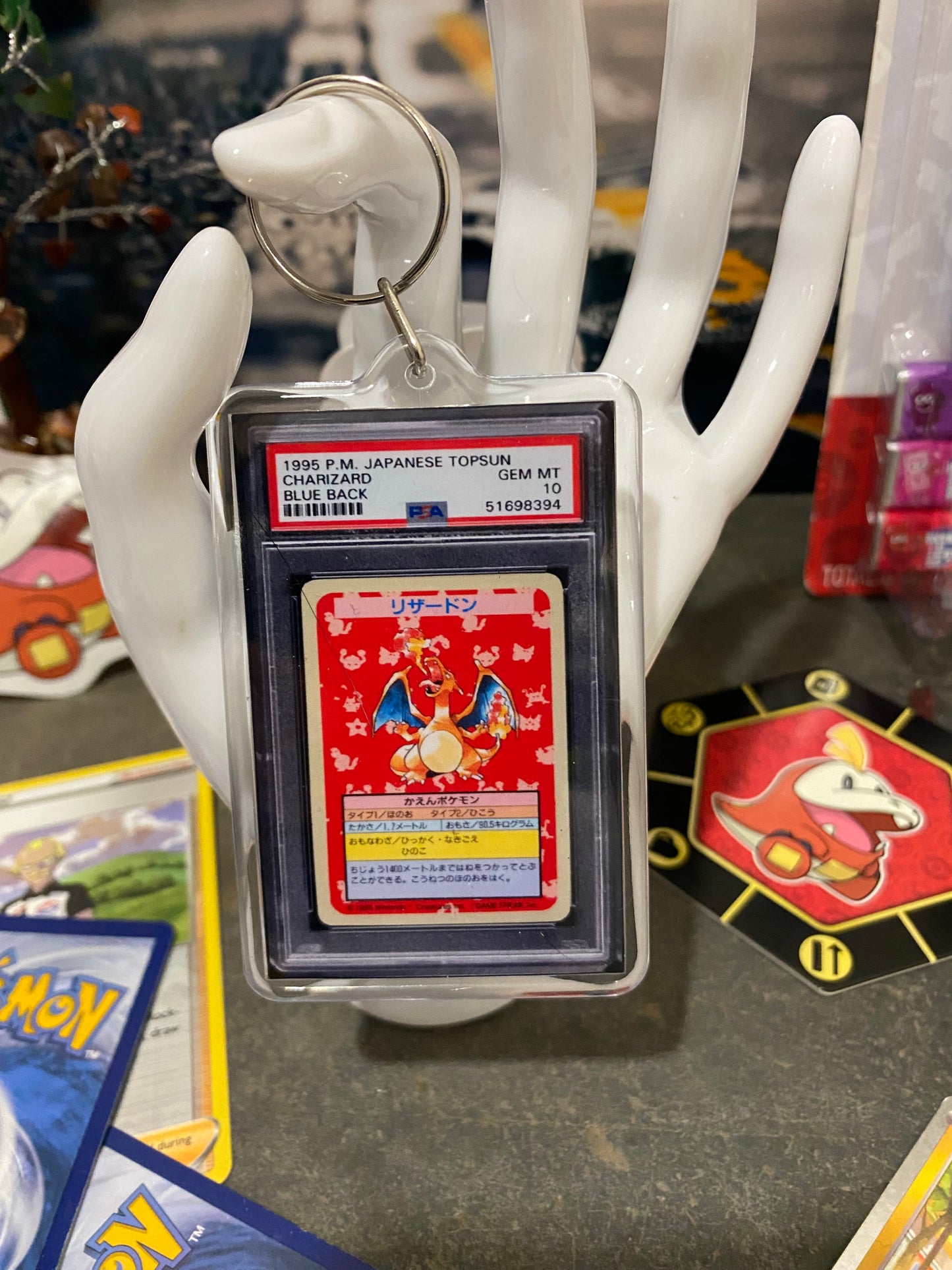 1995 Pokémon Japanese Charizard Blue Back PSA Slab Keychain